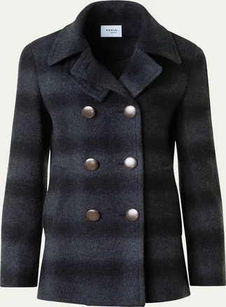 Akris Blurred Check Brushed Wool Peacoat