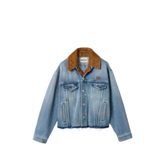 Miu Miu Washed Denim And Suede Blouson Jacket