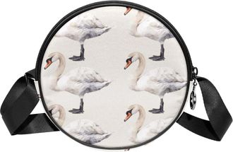 Generic Circle Crossbody Bag for Women, Swan Small Sling Bag Daypack with Zipper Adjustable Shoulder Straps Casual Ladies Girls Round Purse