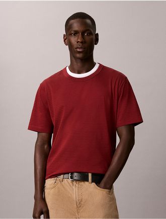 Calvin Klein Mens Textured Stripe Classic T-Shirt - Red - 2XL