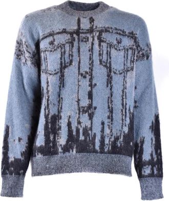 Diesel Blauwe Gebreide Ronde Hals Trui - Heren - Ronde hals truien - Blauw - M - Wol - Truien & Vesten
