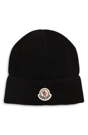 Moncler Berretto Logo Patch Beanie in Black at Nordstrom