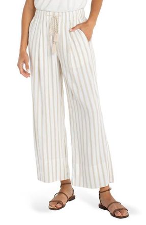 Liverpool L.A. Stripe Pull-On Crop Wide Leg Pants in Cream/Tan at Nordstrom, Size Medium P