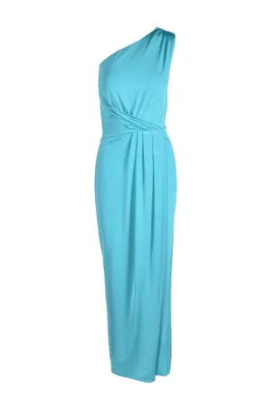 Access Fashion One-Shoulder Aqua Midi Dress
