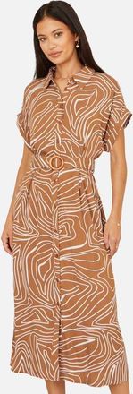 Yumi Abstract Swirl Print Relaxed Midi Dress in Brown at Nordstrom, Size 12