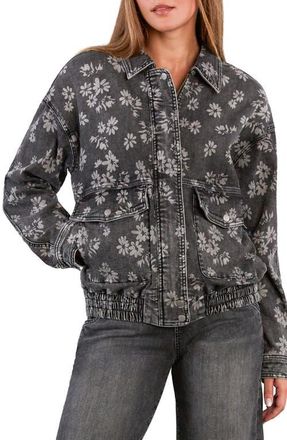 HINT OF BLU Floral Stretch Denim Jacket in Grey Floral Denim at Nordstrom, Size X-Small