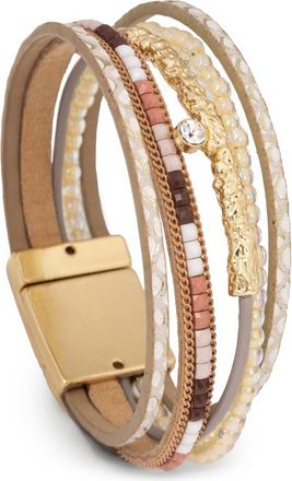 Saachi Layered Beaded Faux Leather Bracelet in Beige at Nordstrom Rack