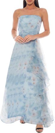 OLEG CASSINI Floral Print Strapless Organza Dress in Blue Multi at Nordstrom Rack, Size Large