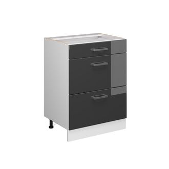 Vicco Mueble Bajo De Cocina R-line, Antracita Alto Brillo, 60 Cm Con Cajones, Sin Encimera Vicco