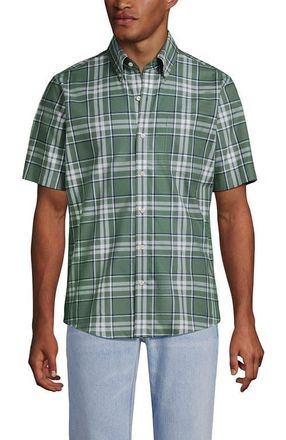 Lands End Short Sleeve No Iron Twill Shirt in Eucalyptus/navy Plaid at Nordstrom, Size Medium