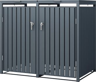 ML Design Ml-design Cobertizo Para Ocultar Cubo De Basura 240l Doble Antracita 132x80x120 Cm Caseta De Acero Para Jard&iacute;n Exterior Contenedor Resistente A Intemp