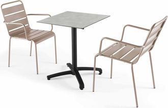 Oviala Mesa reclinable 60x60 cm gris claro y 2 sillones de metal topo