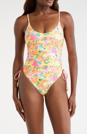 Kulani Kinis Cinched Tie One-Piece Swimsuit in Peachy Pocket at Nordstrom, Size X-Small