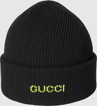 Gucci Wool Hat With Embroidery, Size L, Black, Wool