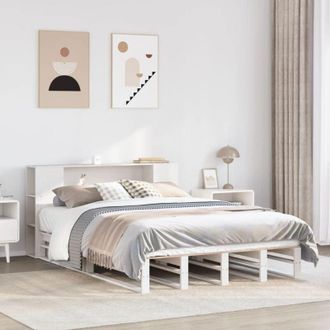 vidaXL Vidaxl - Cama Con Estanter&iacute;a Sin Colch&oacute;n Madera Maciza Blanca 160x200 Cm