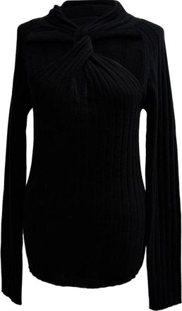Versace Ribbed Twisted Sweater in Black Wool