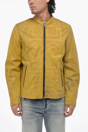 Diesel Vintage-Effect Leather Jacket L-EVERT-A GIACCA with Faded Front Maxi Logo Diesel