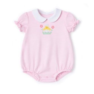 Florence Eiseman Stripe Knit Romper With Flowers & Chick in Pink/white at Nordstrom, Size 18M