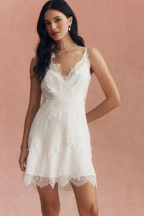 BHLDN Lace Wrap V-Neck Mini Dress