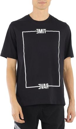Roberto Cavalli Mens Black Time Rave Print T-shirt, Size X-Large