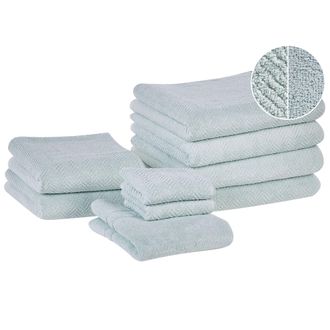 Beliani Beliani - Conjunto De 9 Toallas De Algod&oacute;n Verde Menta Chevron Textura Suave Ba&ntilde;o Mitiaro