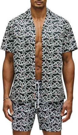 Psycho Bunny Cyrus Seersucker Button Front Shirt in Black at Nordstrom Rack, Size 9(3Xl)