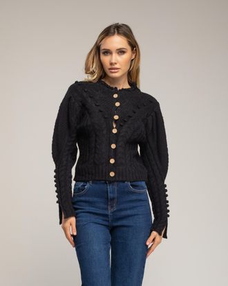 Tantra Gehaakt vest met pompons en bloemendetails