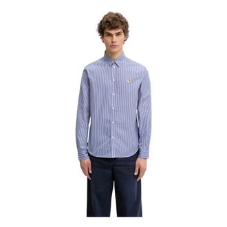 Maison Kitsun&eacute; Fox Head Classic Gestreepte Shirt - Heren - Casual Overhemden - Blauw - M - Katoen - Overhemden