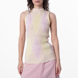 Burberry Argyle Intarsia-Knit Sleeveess Top, Size XX-Small