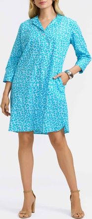 Foxcroft Sloane Leopard Spot Shirtdress in Ibiza Turq Multi at Nordstrom, Size X-Large