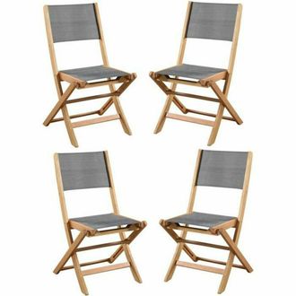 OEM Lot De 4 Chaises De Jardin En Bois Dacacia Fsc Et Assise Textilene - 50 X 57 X 90 Cm - Gris