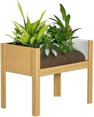 OUTSUNNY Huerto Urbano De Madera Mesa De Cultivo Con Paneles Acr&iacute;licos Jardinera Elevada Para Cultivo Flores Vegetales 75x46x60,5 Cm Natural - Outsunny