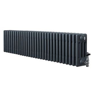 MonsterShop Traditional 4 Column Radiator & Valves - 300 x 1370mm - Anthracite in Grey