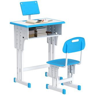 HOMCOM Kids Desk and Chair Set w/ Drawer - Book Stand - Pen Slot - Blue | TJ Hughes