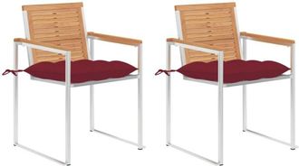 vidaXL Vidaxl - Sillas De Jard&iacute;n Con Cojines 2 Uds Madera Maciza Teca Y Acero