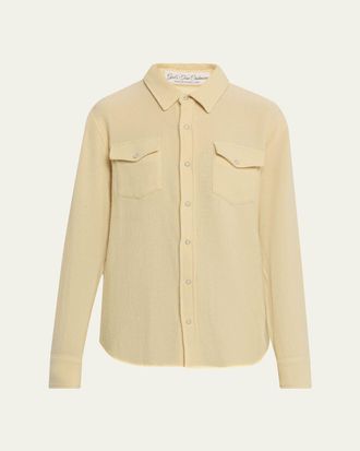 God's True Cashmere Daffodil Solid Cashmere Button-Front Shirt