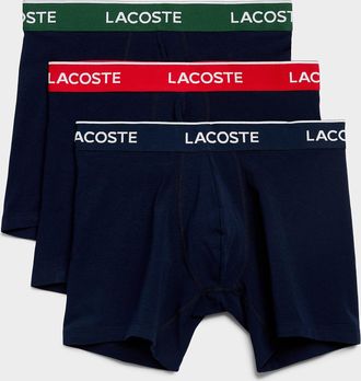 Lacoste Mens 5 white-logo comfort boxer briefs Cotton Stretch 3-pack