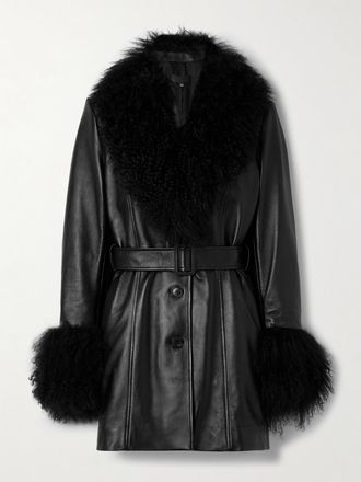 Nili Lotan Giacca In Pelle Con Finiture In Shearling E Cintura Sefa - Nero