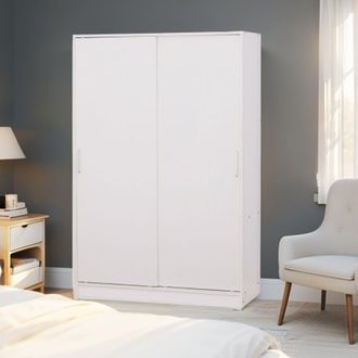 Home Source Industries Raya Wardrobe Two Sliding Doors Hanging Rail Storage Solution White