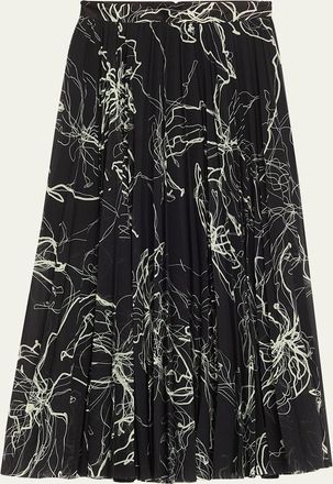 Jason Wu Pleated Floral-Print Chiffon Midi Skirt