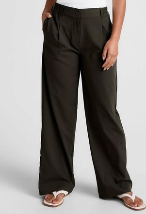 Beyond Yoga Status Pleated Wide Leg Trouser In Olive Ink