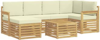 vidaXL Conjunto De Sof&aacute;s De Exterior 7 Uds. Blanco Y Crema Poli&eacute;ster Vidaxl