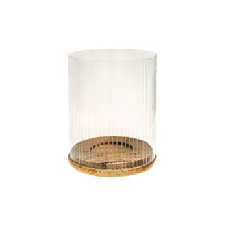 Ivyline Amelia Ribbed Candle Holder - Wood/Glass - L20 x W20 x H23 cm - Natural