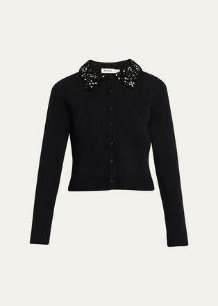 SIMKHAI Trae Embellished-Collar Crop Cardigan