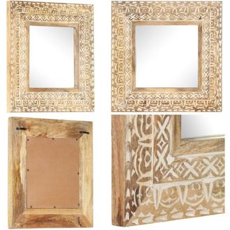 vidaXL Specchio Intagliato a Mano 50x50x2,6 cm in Massello di Mango - Specchio in mango - Specchio intagliato a mano