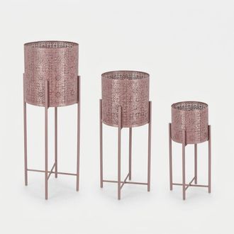 BIZZOTTO Set De 3 Portamacetas Altos De Acero Kalidas Yes - Rosa