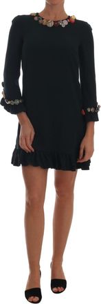 Dolce & Gabbana Womens Mini Dress Buttonembellished Style - Black Silk - Size EU 34 (Womens)