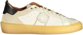Blauer Witte Polyester Sneaker Eigentijdse Stijl - Heren - Sneakers - Wit - 43 EU - Polyester - Schoenen