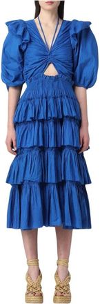 Sea NY Midi Dresses, female, Blue, M, Ruffle Midi Dress Cutout Detail