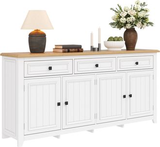 STILVORA Aparador Con 4 Puertas, 3 Cajones Y Estantes Ajustables, Estilo Moderno, En Mdf, 160&times;35&times;76 Cm, Blanco